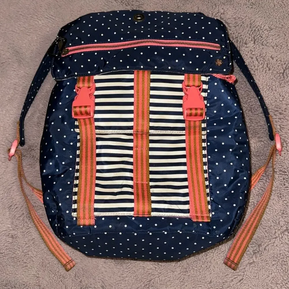 Matilda Jane 435 Backpack Navy Blue Polka Dot Striped